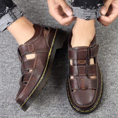 Genuine Leather Durable Walking Sandals for Men – Anti-Slip Summer Footwear