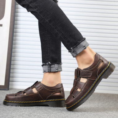 Genuine Leather Durable Walking Sandals for Men – Anti-Slip Summer Footwear