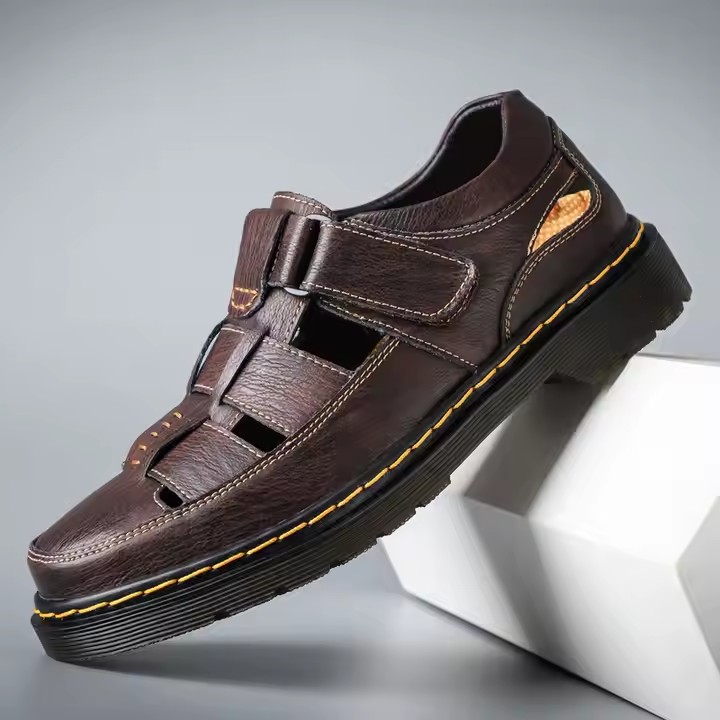 Genuine Leather Durable Walking Sandals for Men – Anti-Slip Summer Footwear