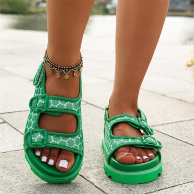 Casual summer fashion women sandals with breathable comfort and flat anti-slip sole.