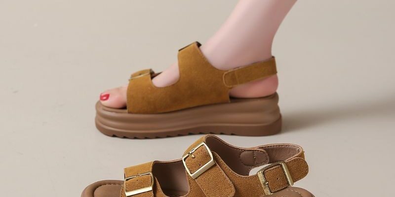 Retro leather flat sandals for women with vintage style and breathable summer design.