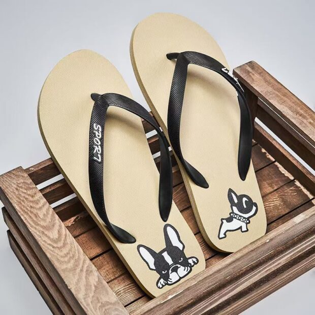 Cute dog print cartoon men flip flops for summer wear