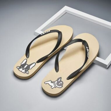 Cute dog print cartoon men flip flops for summer wear