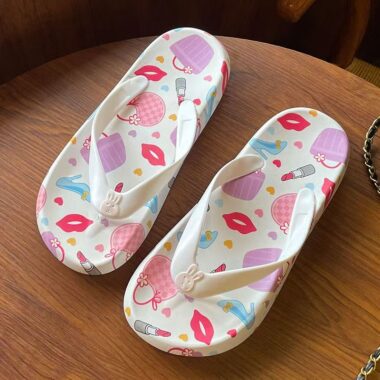 Printed summer women flip flops with anti-slip sole