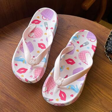 Printed summer women flip flops with anti-slip sole