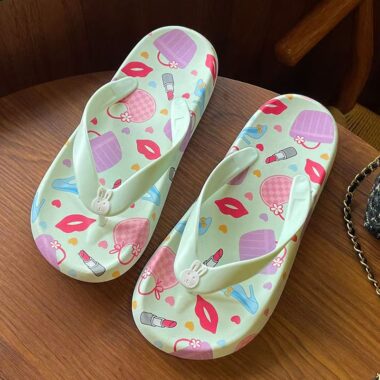 Printed summer women flip flops with anti-slip sole
