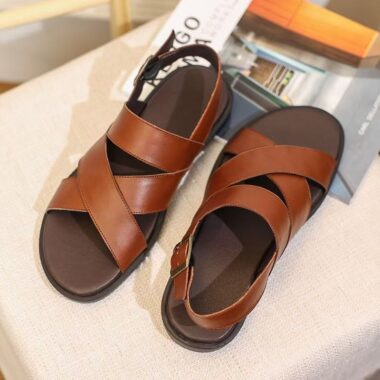 Durable genuine leather anti-slip casual summer beach men sandals