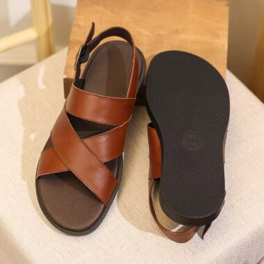 Durable genuine leather anti-slip casual summer beach men sandals