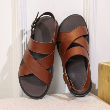 Durable genuine leather anti-slip casual summer beach men sandals
