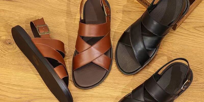 Durable genuine leather anti-slip casual summer beach men sandals