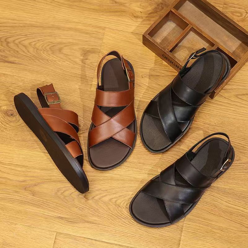Durable genuine leather anti-slip casual summer beach men sandals