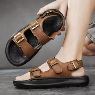 Durable PU leather anti-slip outdoor beach fashion men sandals