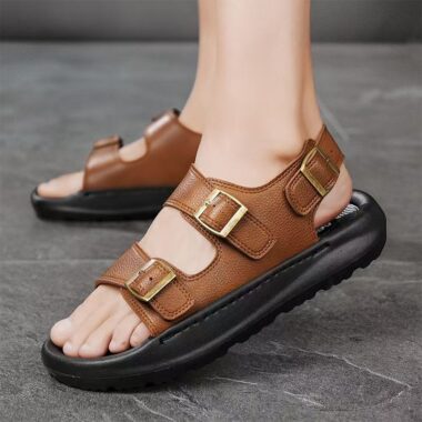 Durable PU leather anti-slip outdoor beach fashion men sandals