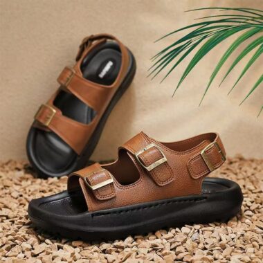 Durable PU leather anti-slip outdoor beach fashion men sandals