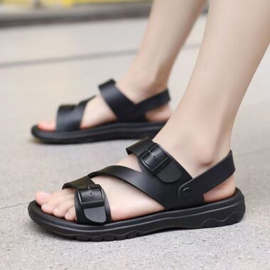 Durable PU leather anti-slip casual outdoor beach sandals for men