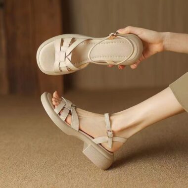 French retro leather platform strap women sandals for summer