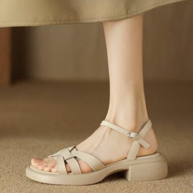 French retro leather platform strap women sandals for summer