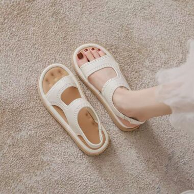 Genuine leather flat soft sole casual Roman women sandals