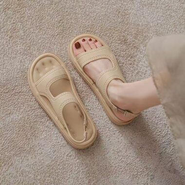 Genuine leather flat soft sole casual Roman women sandals