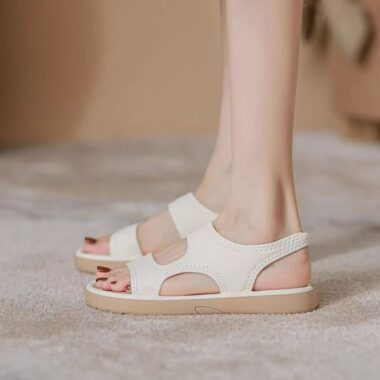 Genuine leather flat soft sole casual Roman women sandals