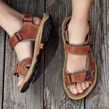 Genuine leather soft-sole velcro anti-slip summer men sandals
