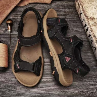 Genuine leather soft-sole velcro anti-slip summer men sandals