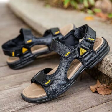 Durable leather velcro outdoor summer beach men sandals