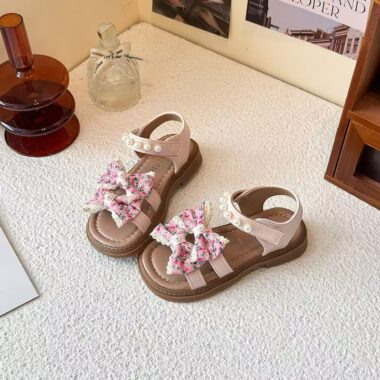Floral bow princess summer sandals for young girls