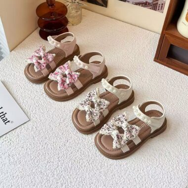 Floral bow princess summer sandals for young girls
