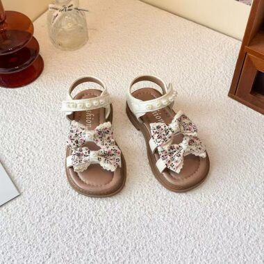 Floral bow princess summer sandals for young girls