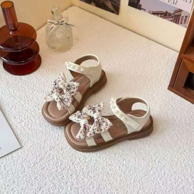 Floral bow princess summer sandals for young girls