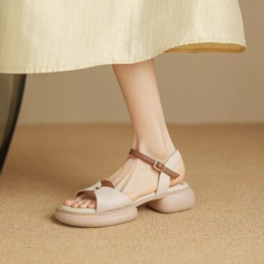 Retro color-block mid-heel platform Roman women sandals