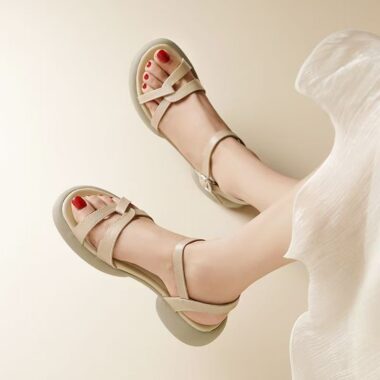 Soft leather low-heel non-slip summer women sandals