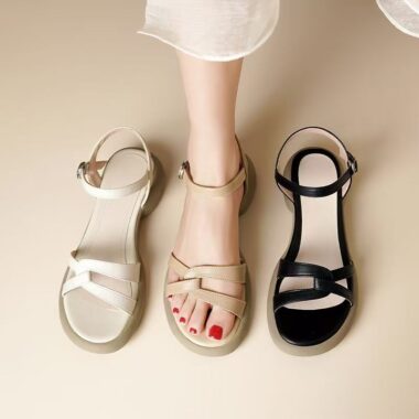 Soft leather low-heel non-slip summer women sandals