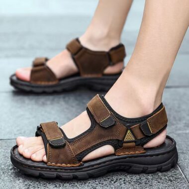Breathable summer genuine leather casual men sandals
