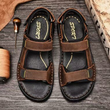 Breathable summer genuine leather casual men sandals