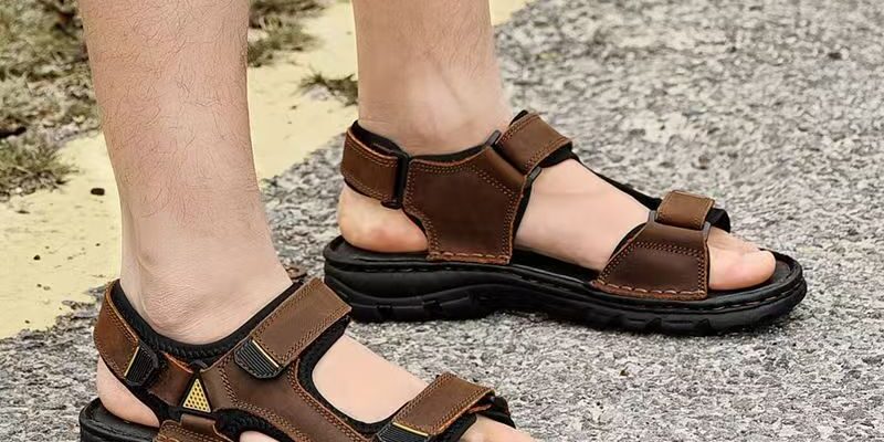 Breathable summer genuine leather casual men sandals