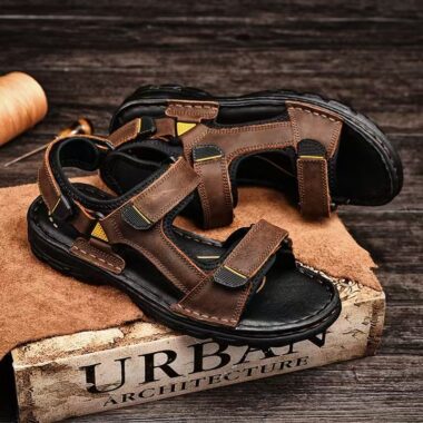 Breathable summer genuine leather casual men sandals
