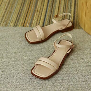 Vintage leather flat strap versatile casual women sandals