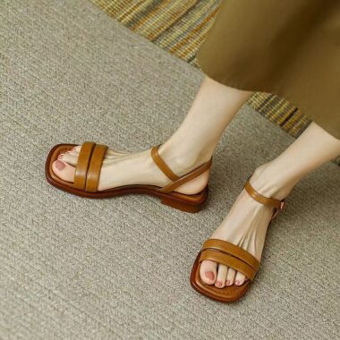 Vintage leather flat strap versatile casual women sandals